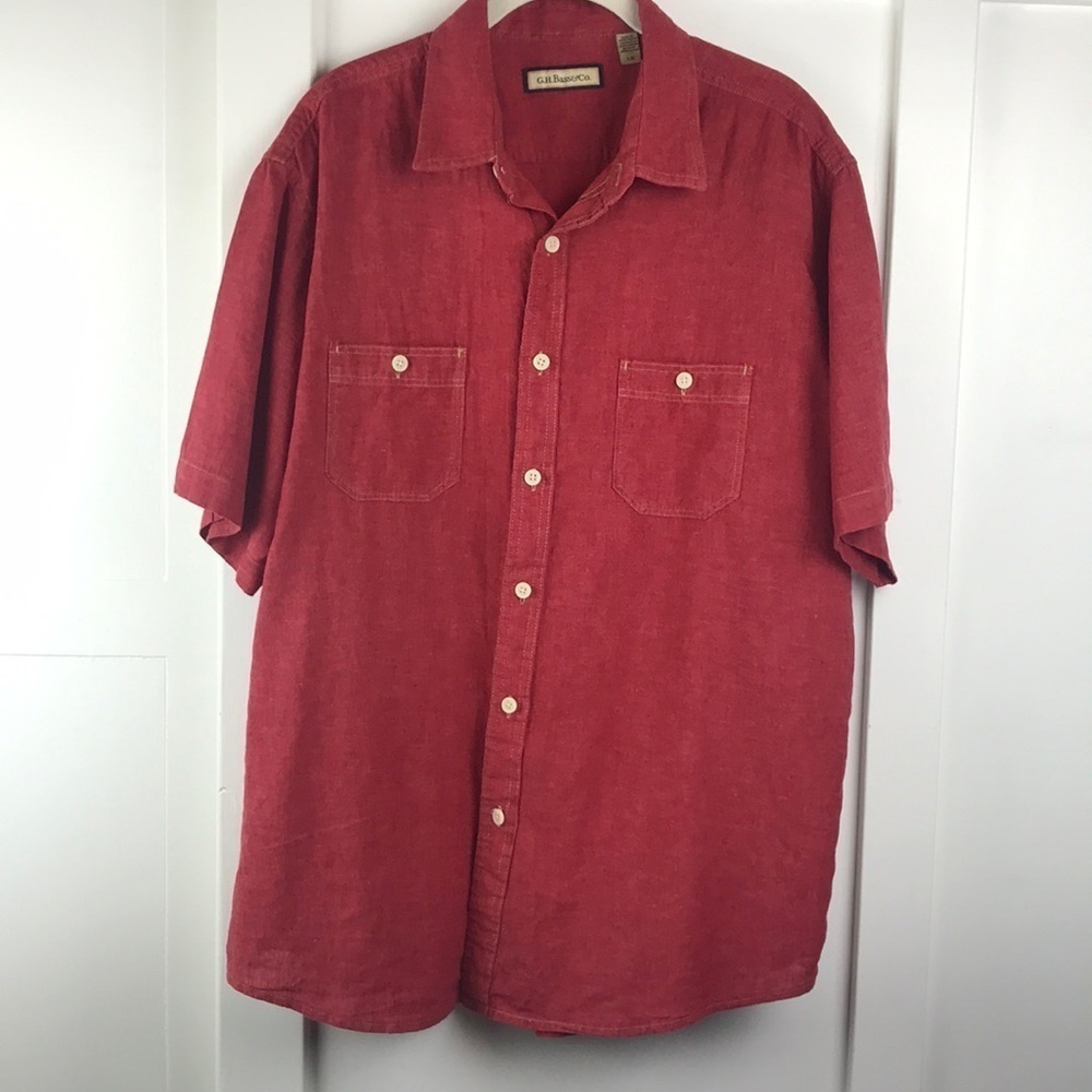 G.H. Bass and Co red linen blend shirt L